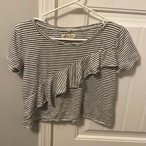 HOLLISTER white and black stripped crop top with ruffles